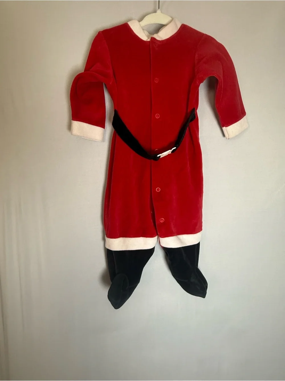 Baby Santa Claus Christmas Velour Footed Romper Costume 9 Months Red Black